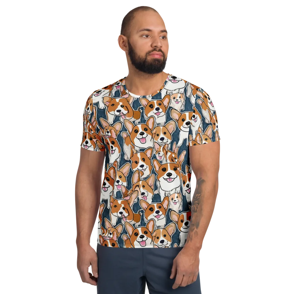 Corgi Commotion on Men's Athletic T-Shirt — Front