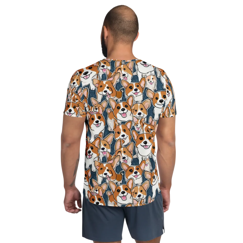 Corgi Commotion on Men's Athletic T-Shirt — Back