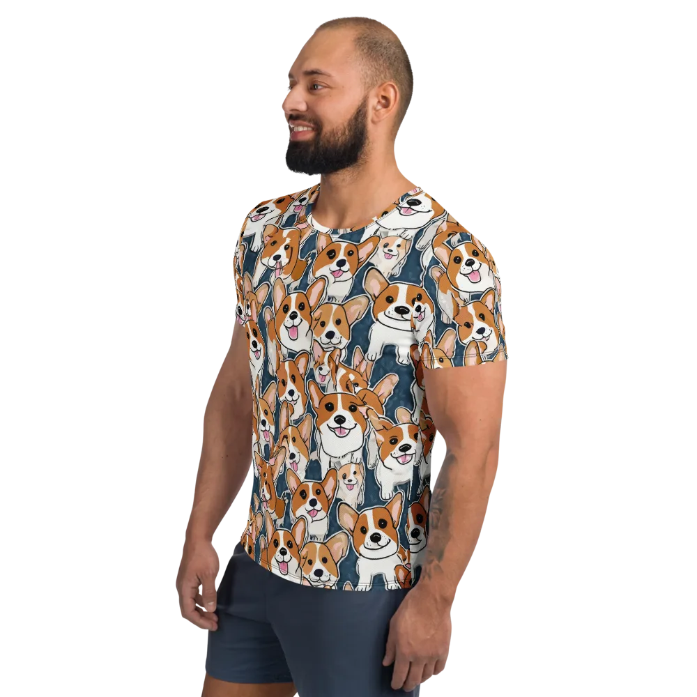 Corgi Commotion on Men's Athletic T-Shirt — Left