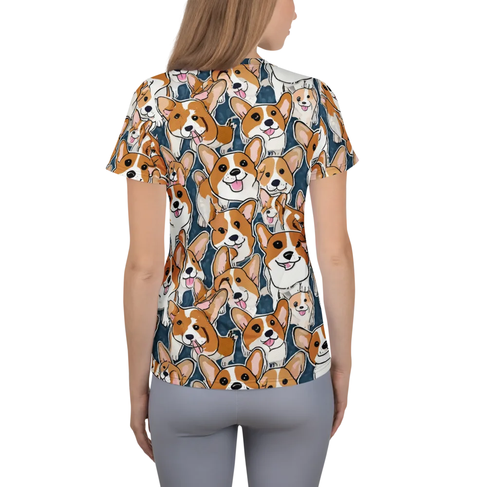 Corgi Commotion on Women's Athletic T-Shirt — Back