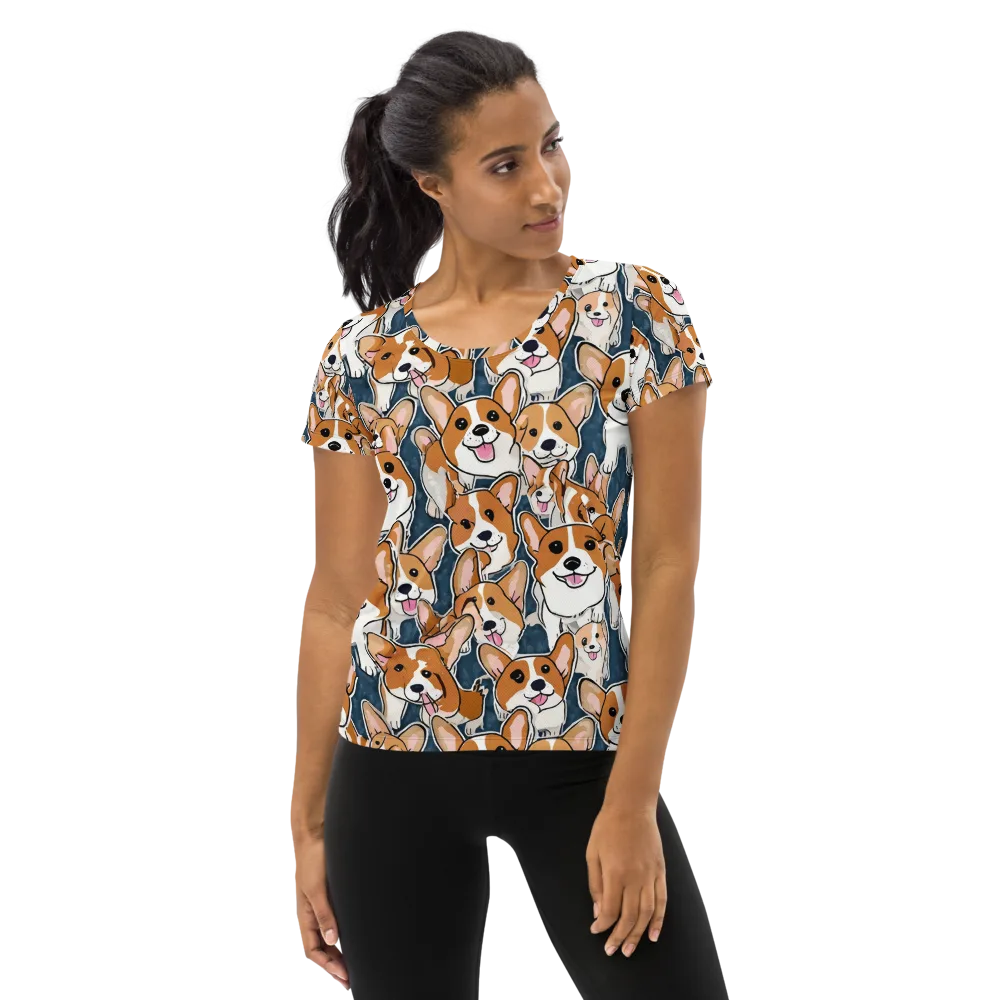 Corgi Commotion on Women's Athletic T-Shirt — Front