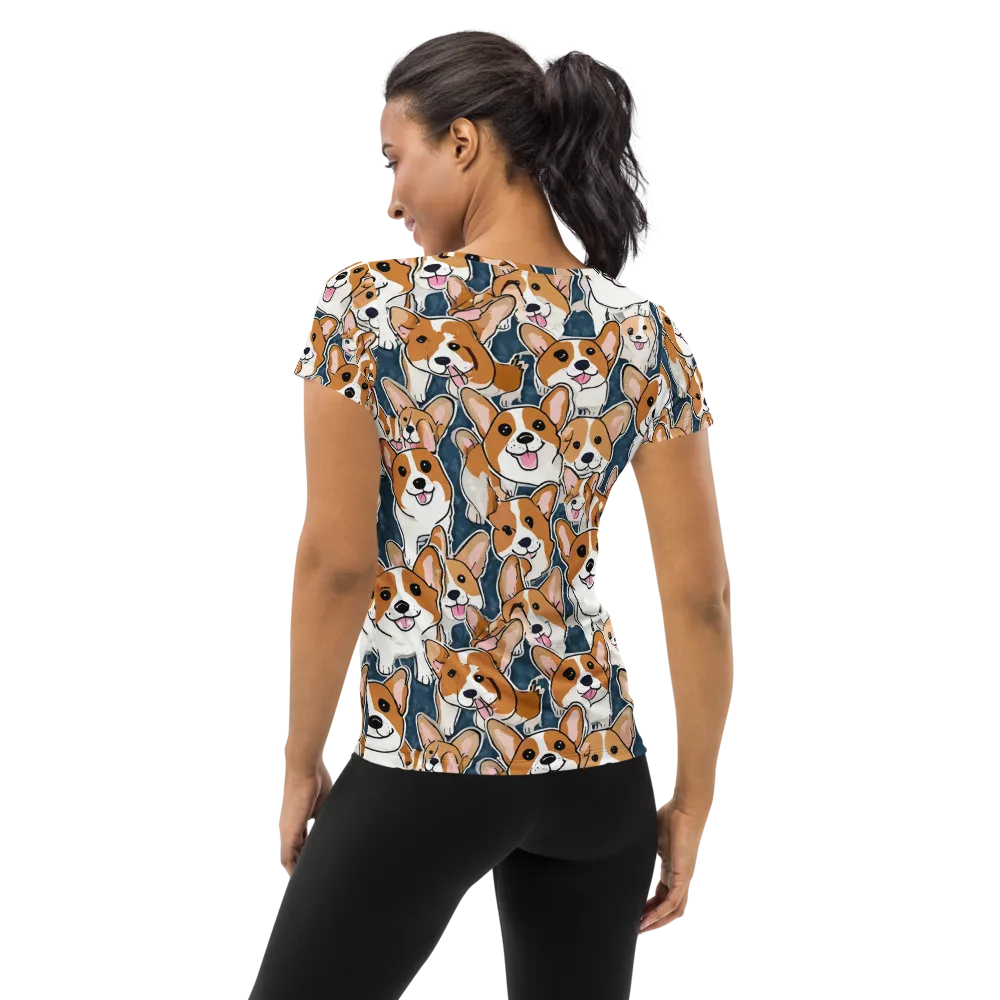 Corgi Commotion on Women's Athletic T-Shirt — Back