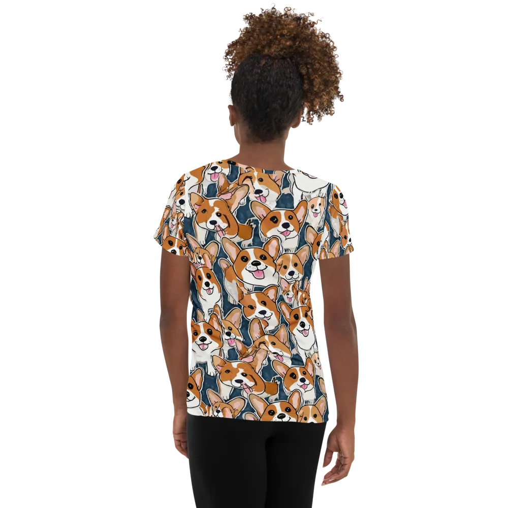 Corgi Commotion on Women's Athletic T-Shirt — Back