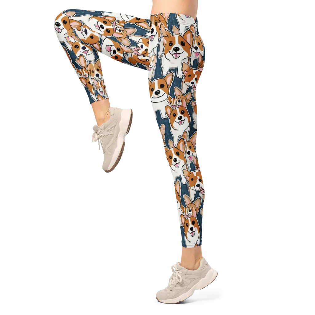Corgi Commotion on Leggings — Left