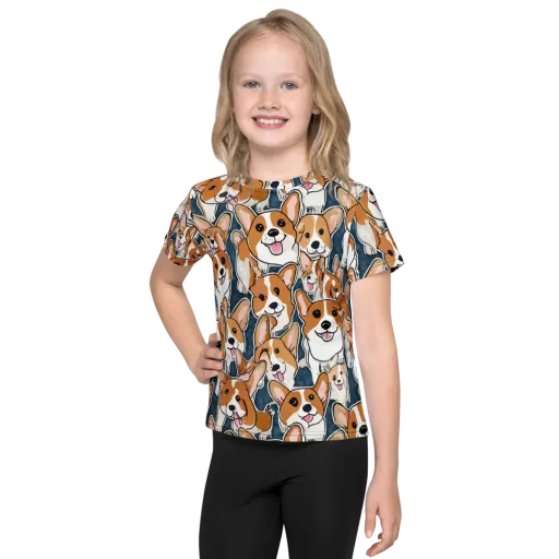 Corgi Commotion on a Kids Crew Neck T-Shirt