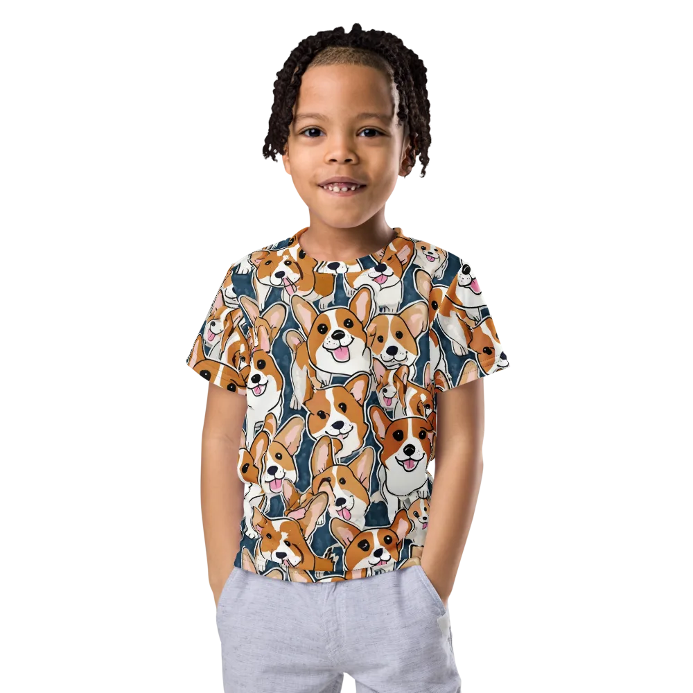Corgi Commotion on Kids Crew Neck T-Shirt — Front