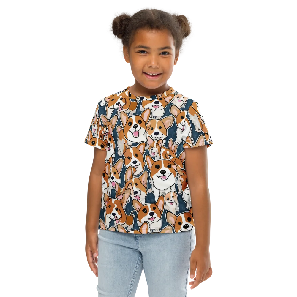 Corgi Commotion on Kids Crew Neck T-Shirt — Front