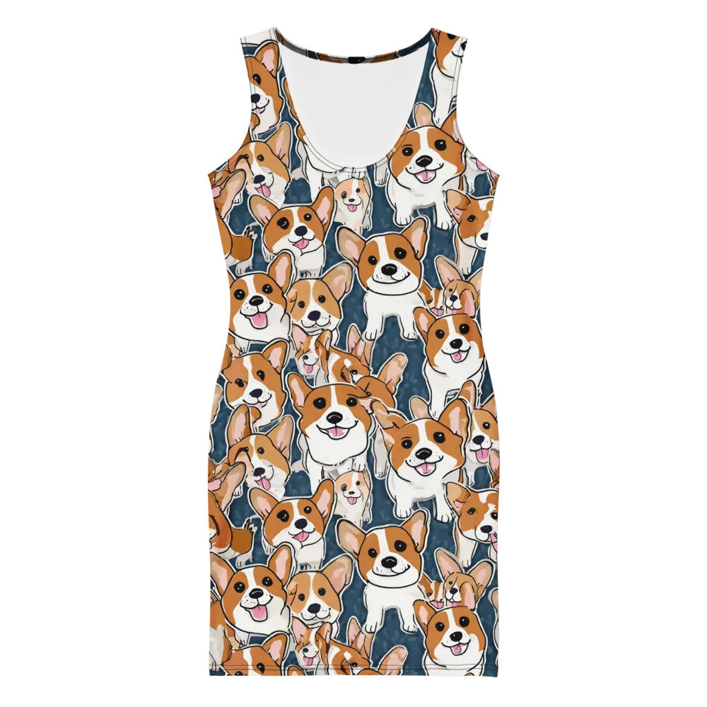 Corgi Commotion on Bodycon Dress — Front