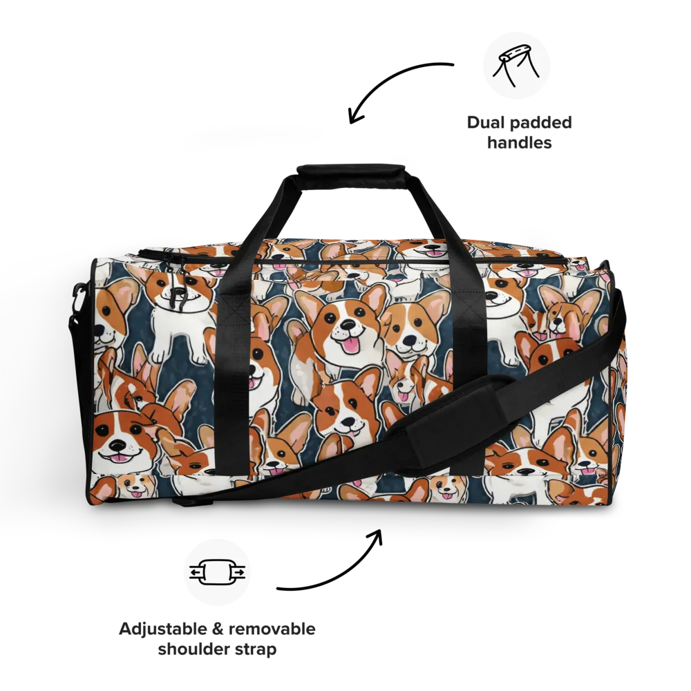 Corgi Commotion on Duffle Bag — Front