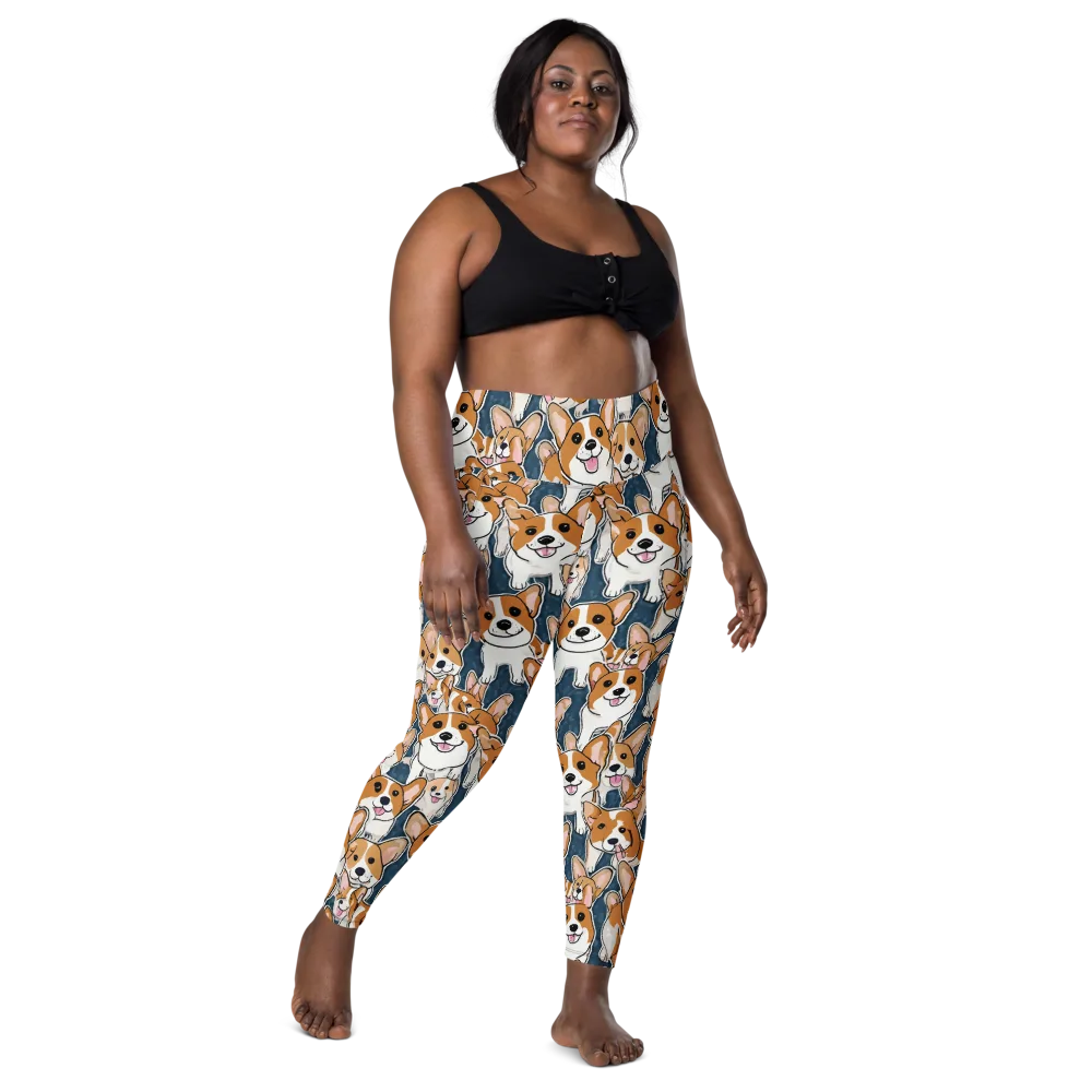 Corgi Commotion on Leggings with Pockets — Front