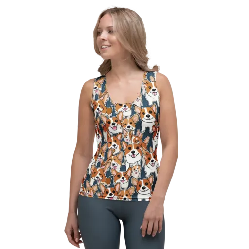 Corgi Commotion on a Women's Tank Top