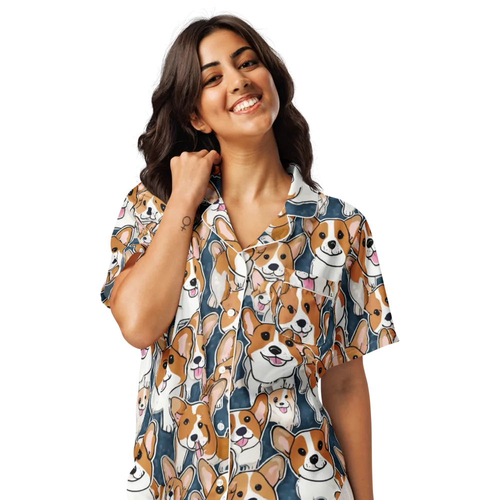 Corgi Commotion on Women's Short Sleeve Pajama Top — Front