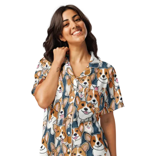 Corgi Commotion on a Women's Short Sleeve Pajama Top
