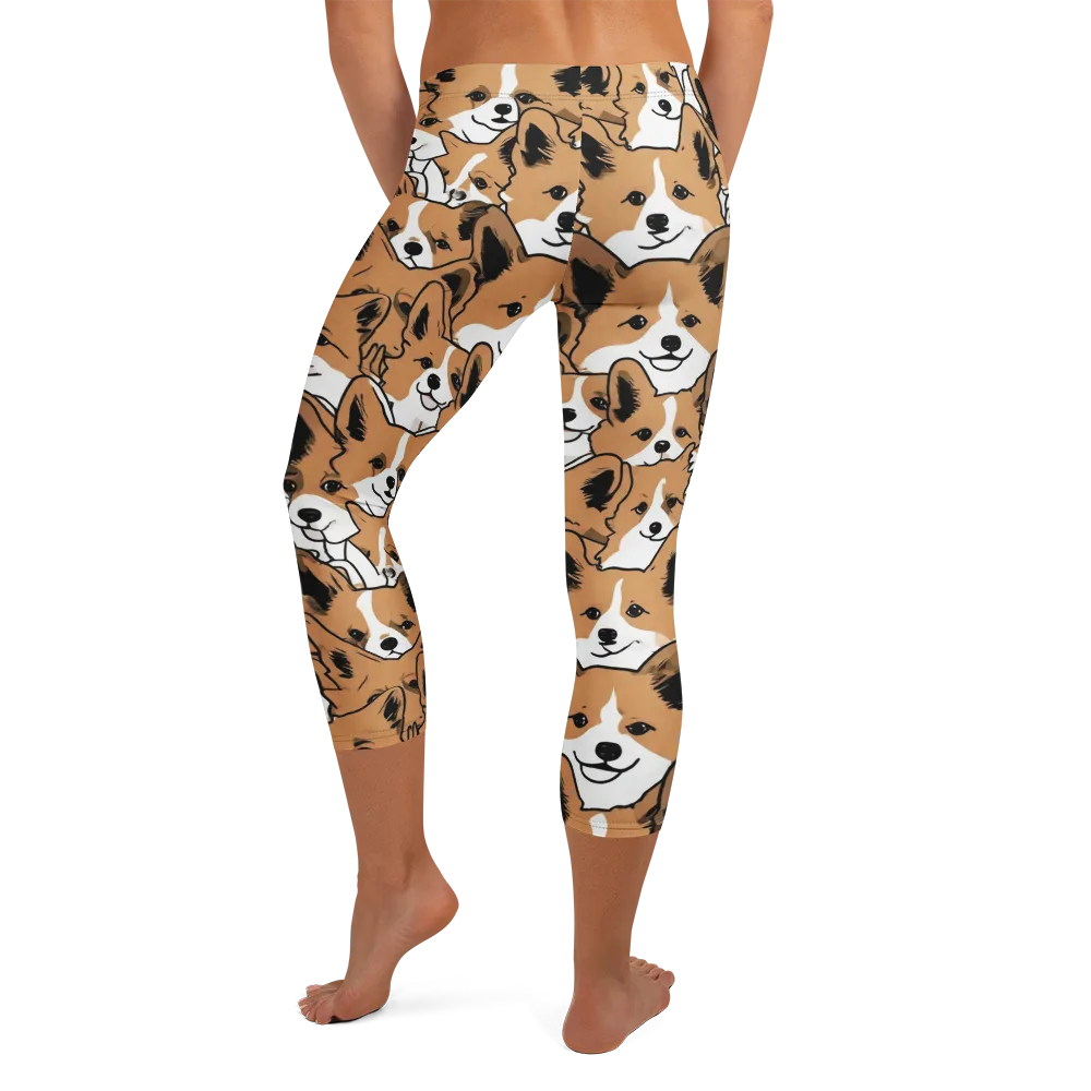 Corgi Crowd on Capri Leggings — Back