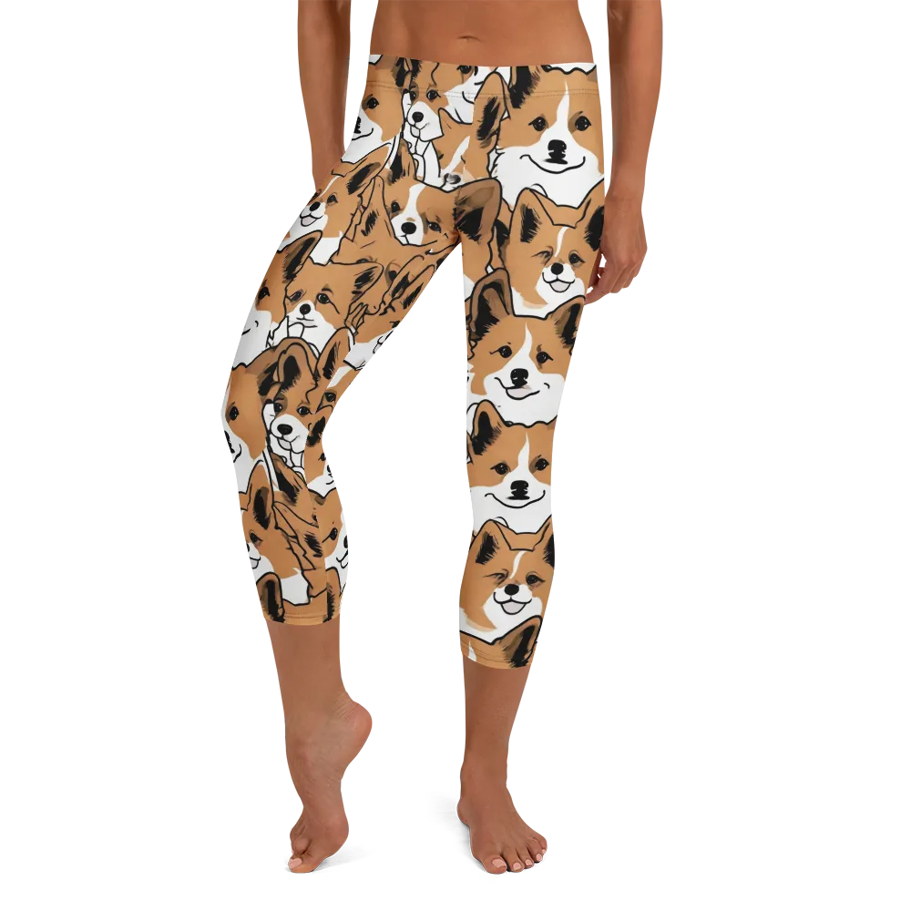 Corgi Crowd on Capri Leggings — Front