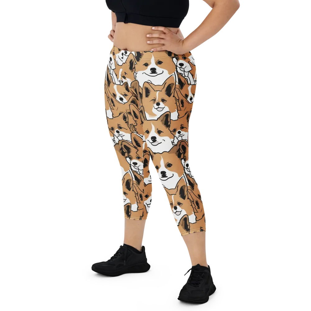 Corgi Crowd on Capri Leggings — Front
