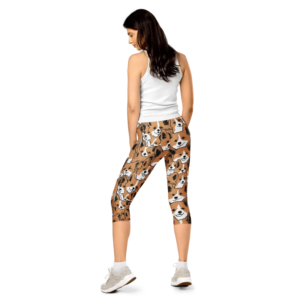 Corgi Crowd on Capri Leggings — Back