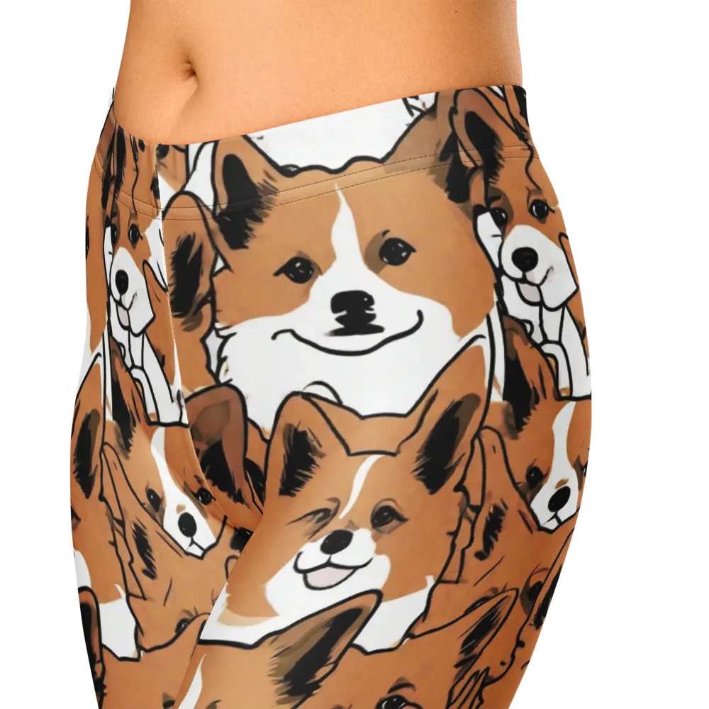 Corgi Crowd on Capri Leggings — Zoomed-in