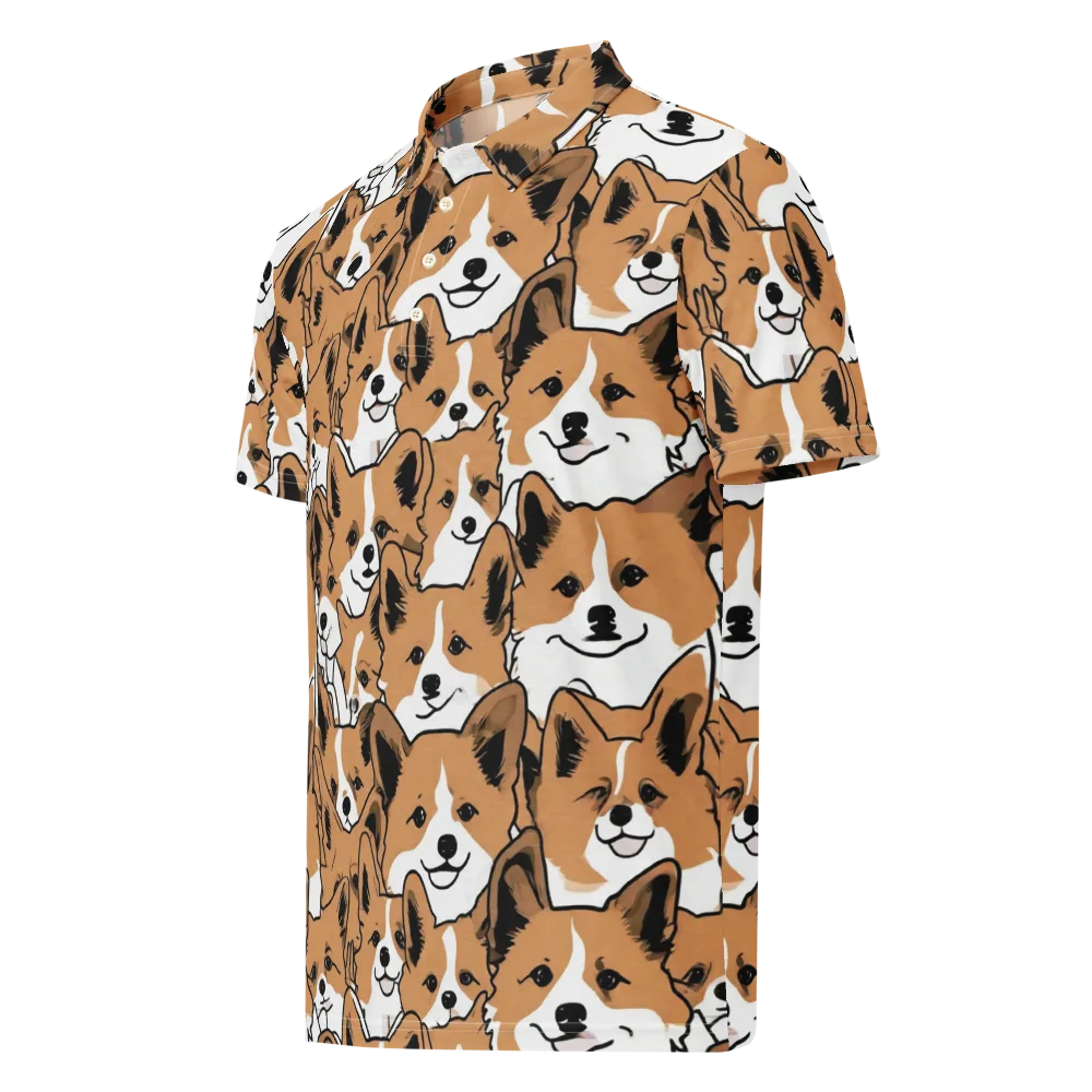 Corgi Crowd on Men's Slim Fit Polo Shirt — Left Front