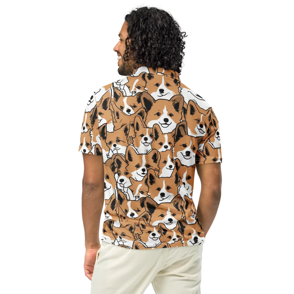 Corgi Crowd on Men's Slim Fit Polo Shirt — Back
