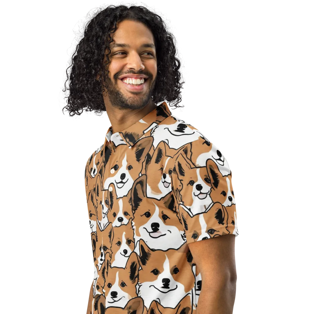 Corgi Crowd on Men's Slim Fit Polo Shirt — Left Front