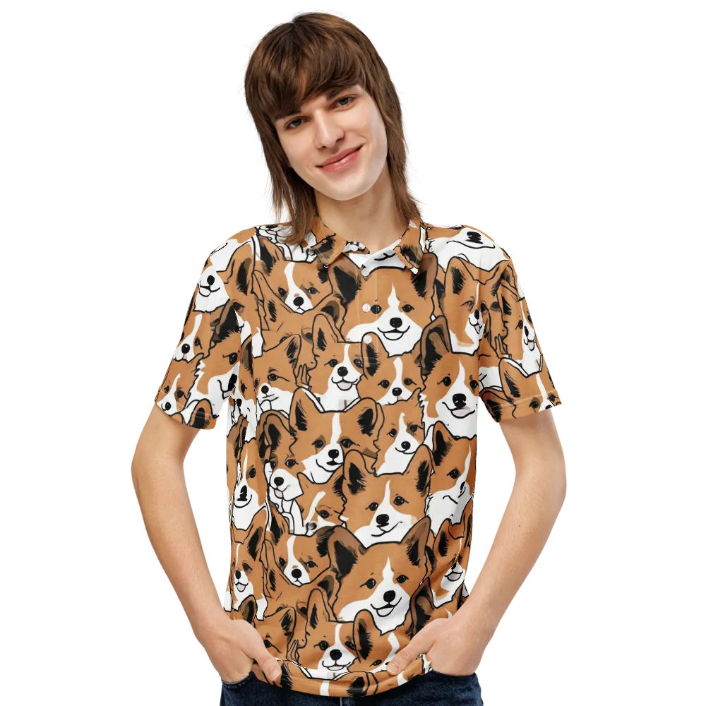 Corgi Crowd on Men's Slim Fit Polo Shirt — Front