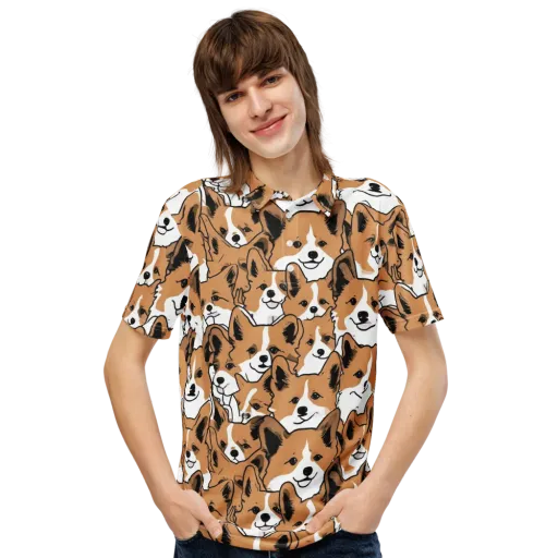 Corgi Crowd on a Men's Slim Fit Polo Shirt