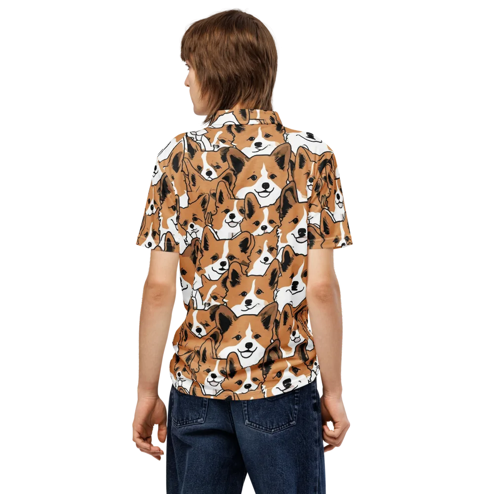 Corgi Crowd on Men's Slim Fit Polo Shirt — Back