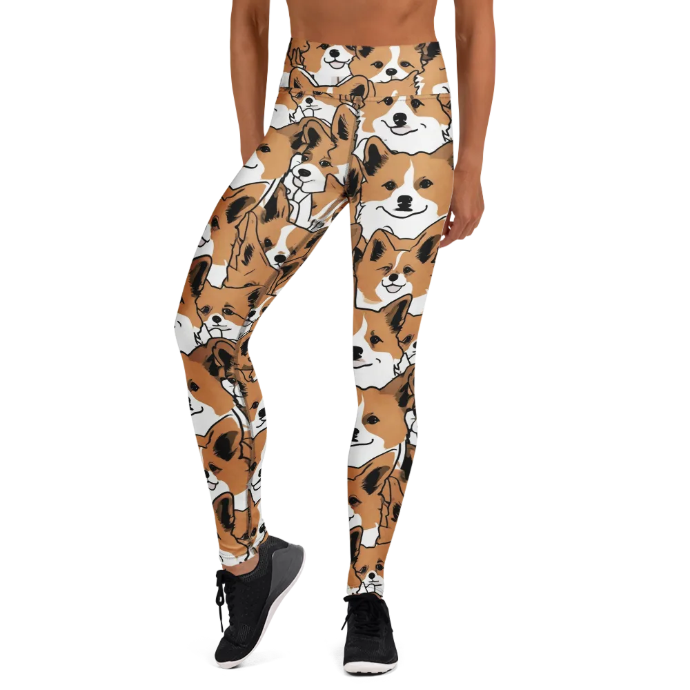 Corgi Crowd on Yoga Leggings — Front