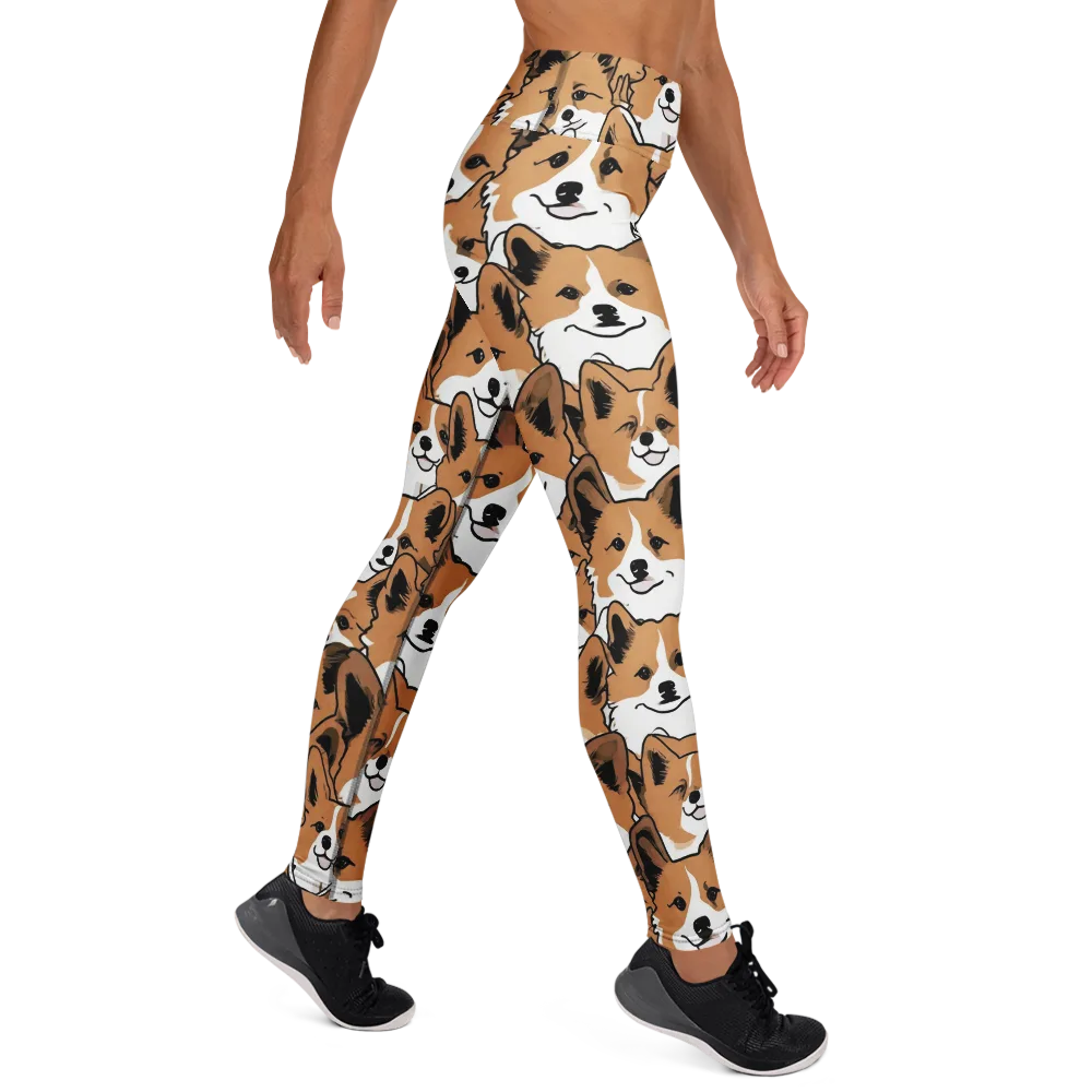 Corgi Crowd on Yoga Leggings — Right