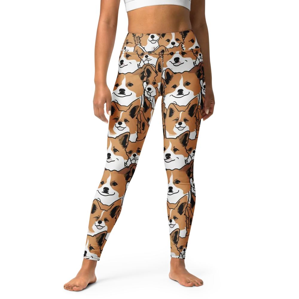 Corgi Crowd on Yoga Leggings — Front