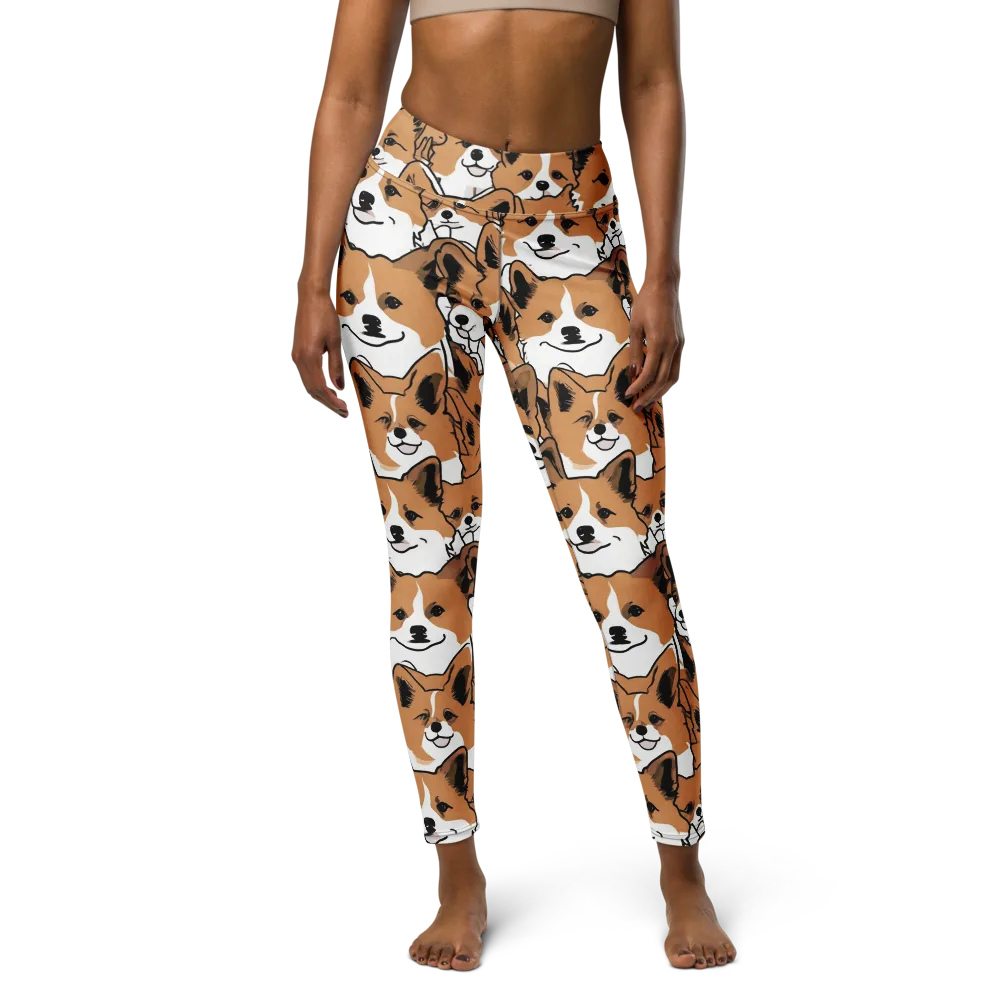 Corgi Crowd on Yoga Leggings — Front