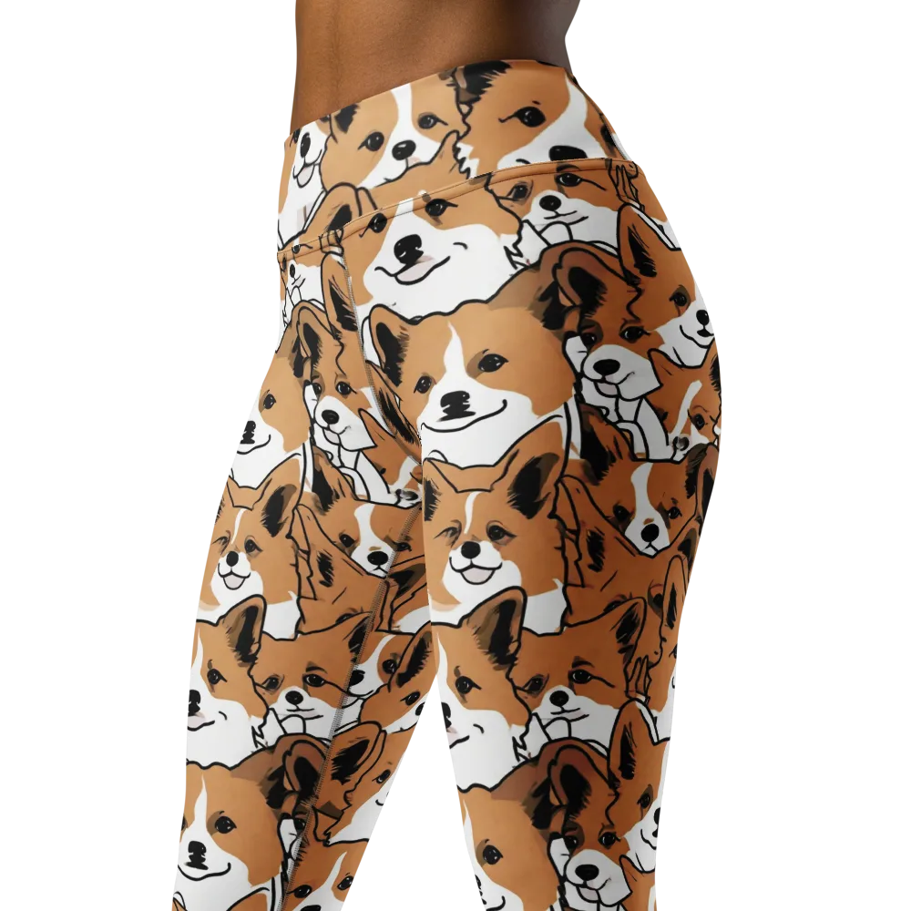 Corgi Crowd on Yoga Leggings — Left Front