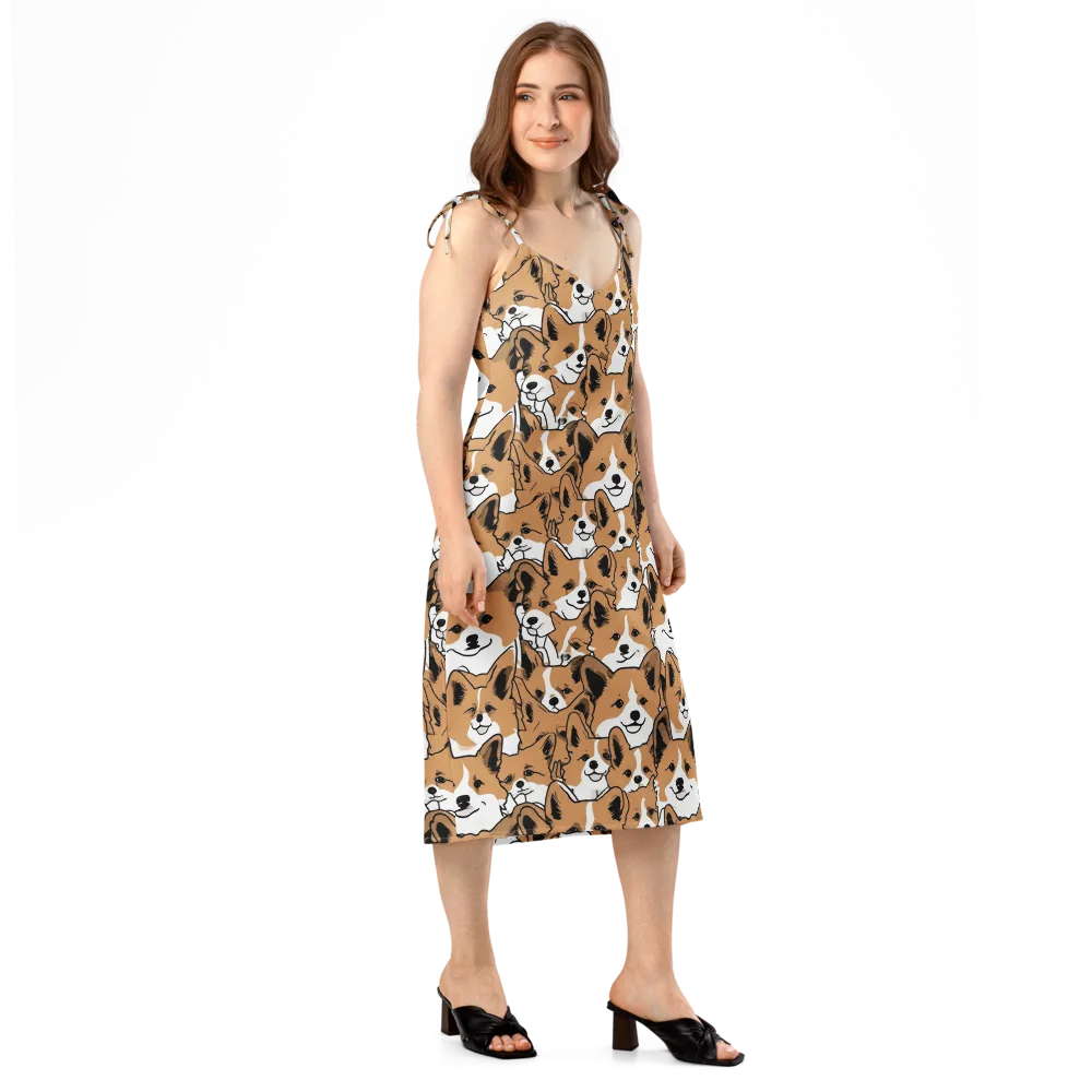 Corgi Crowd on Slip Dress — Right Front