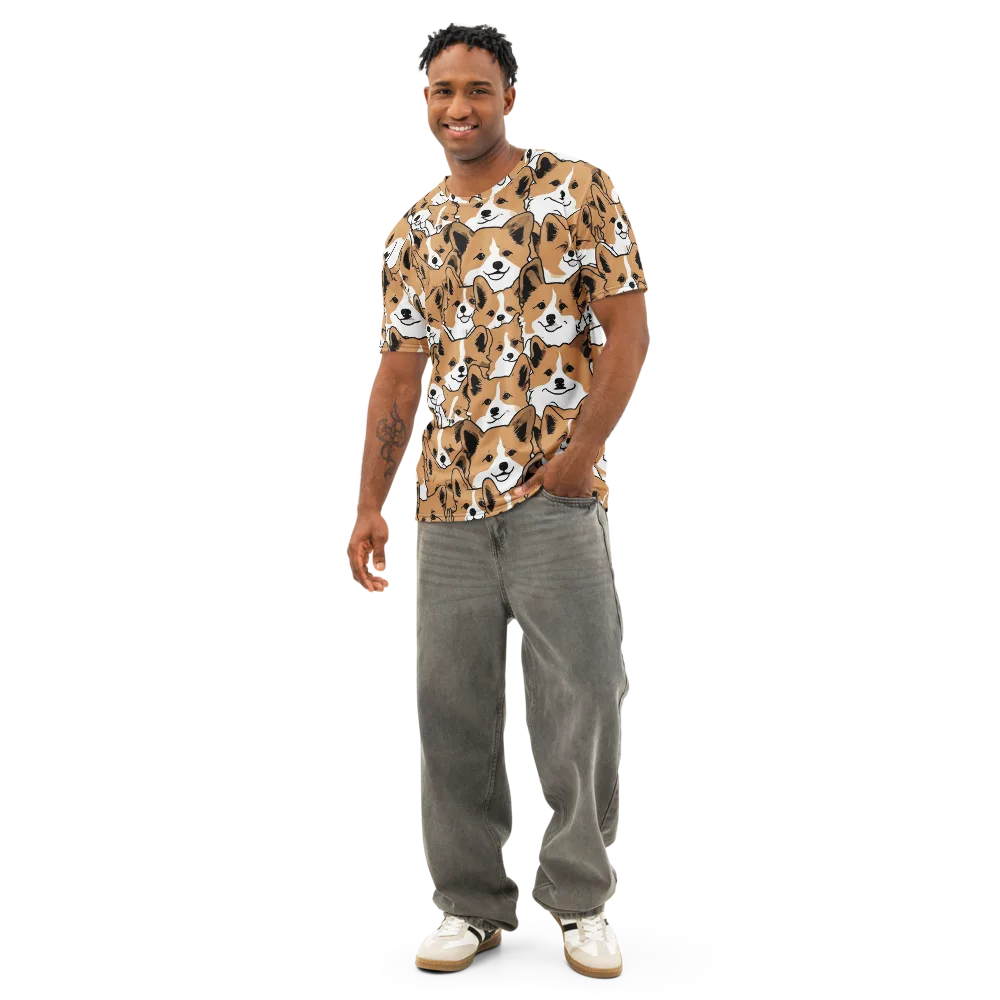 Corgi Crowd on Men's Cotton Crew Neck T-Shirt — Front