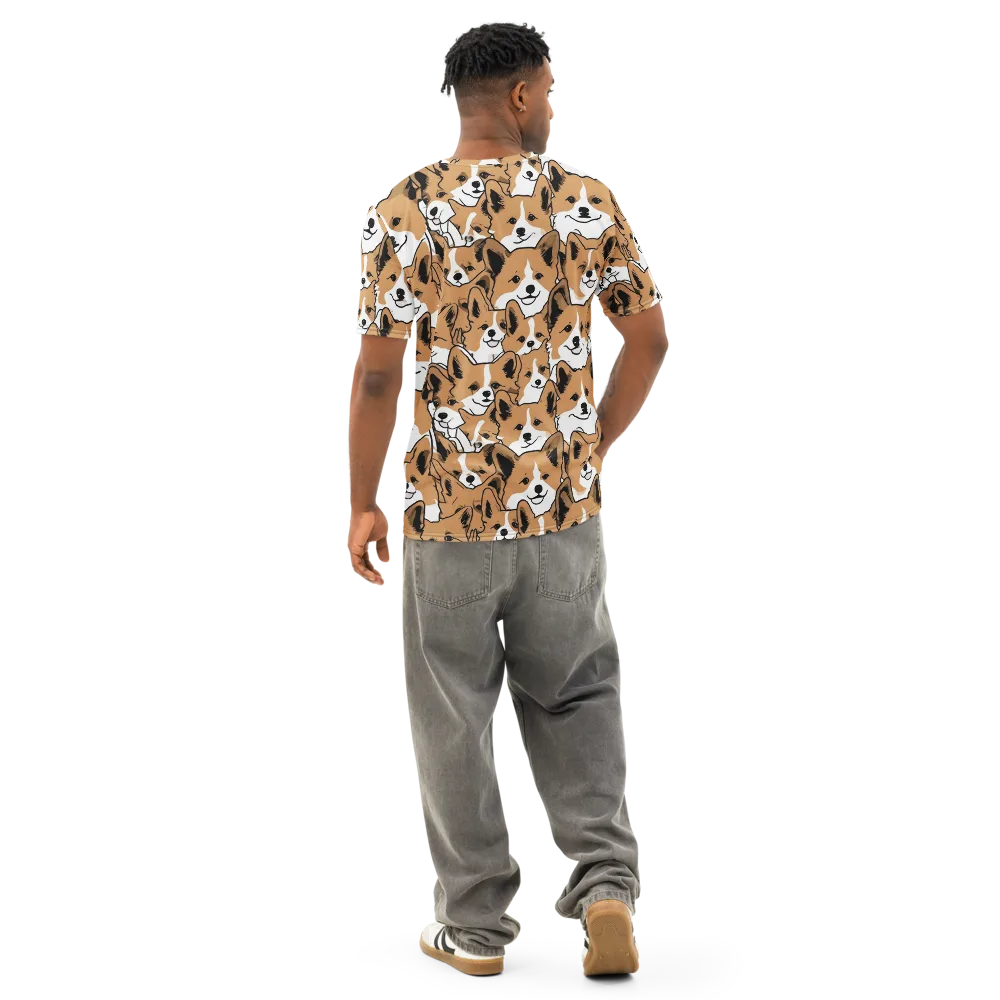 Corgi Crowd on Men's Cotton Crew Neck T-Shirt — Back