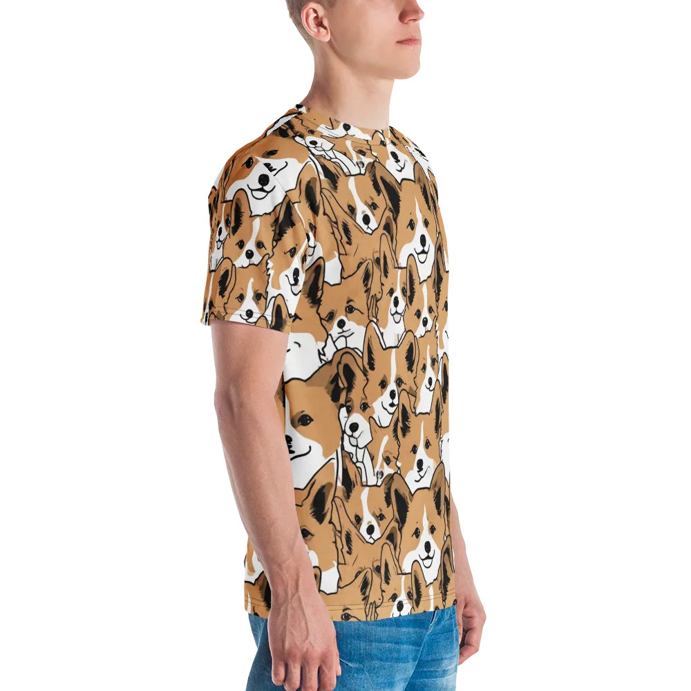 Corgi Crowd on Men's Crew Neck T-Shirt — Right