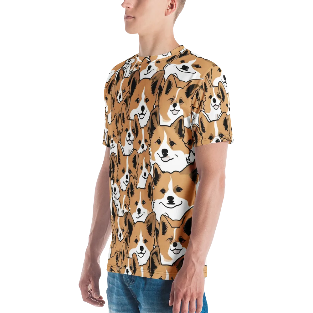 Corgi Crowd on Men's Crew Neck T-Shirt — Left