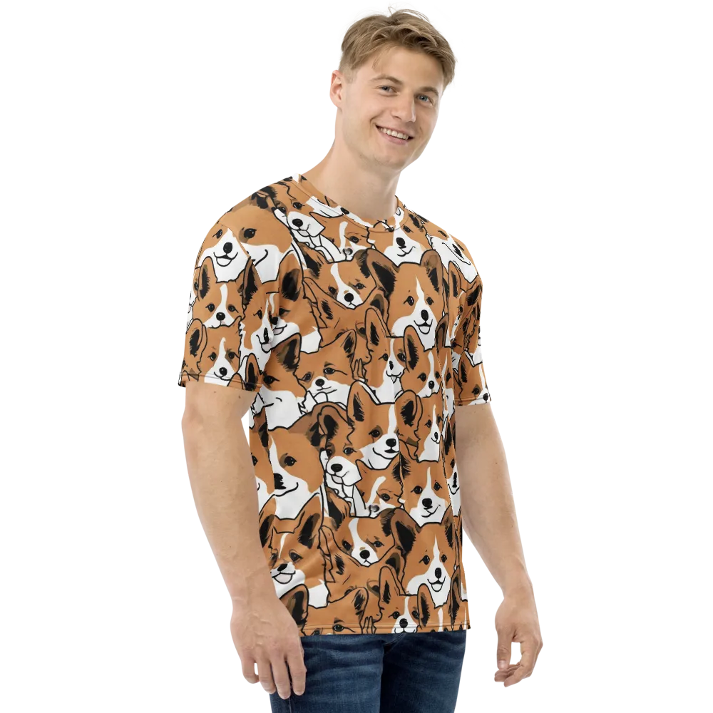 Corgi Crowd on Men's Crew Neck T-Shirt — Right