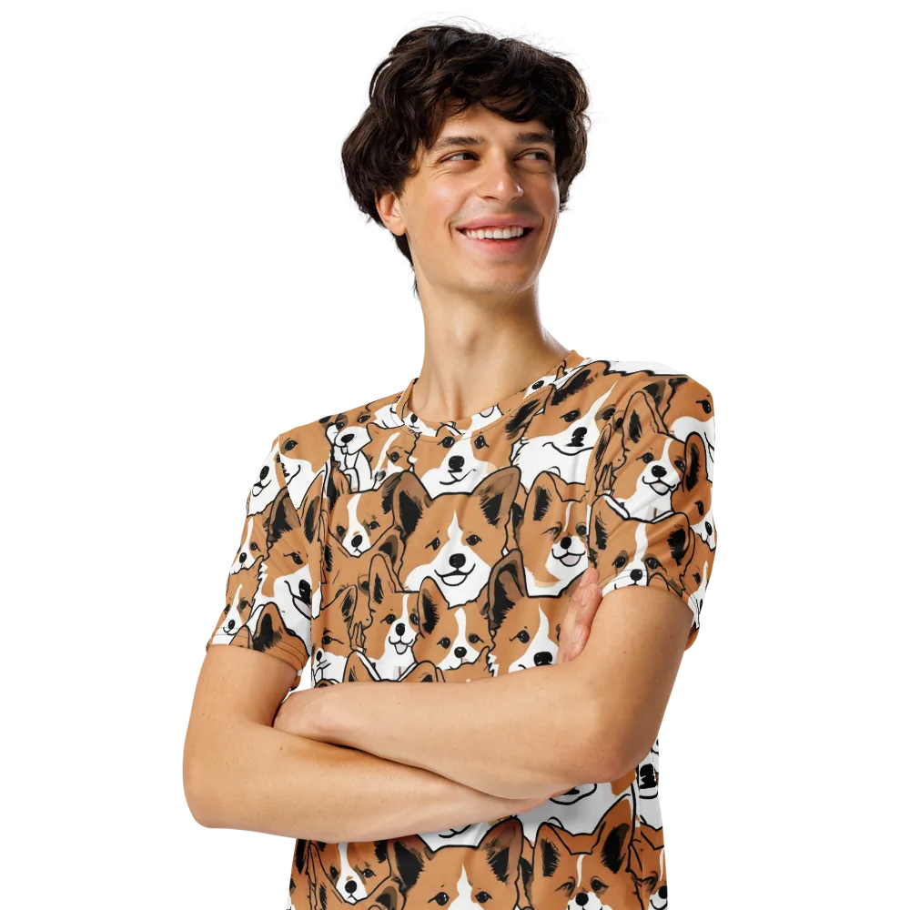 Corgi Crowd on Men's Crew Neck T-Shirt — Left Front
