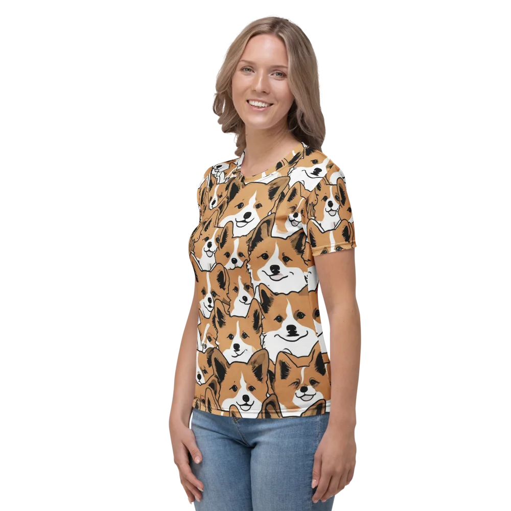 Corgi Crowd on Women's Crew Neck T-Shirt — Left