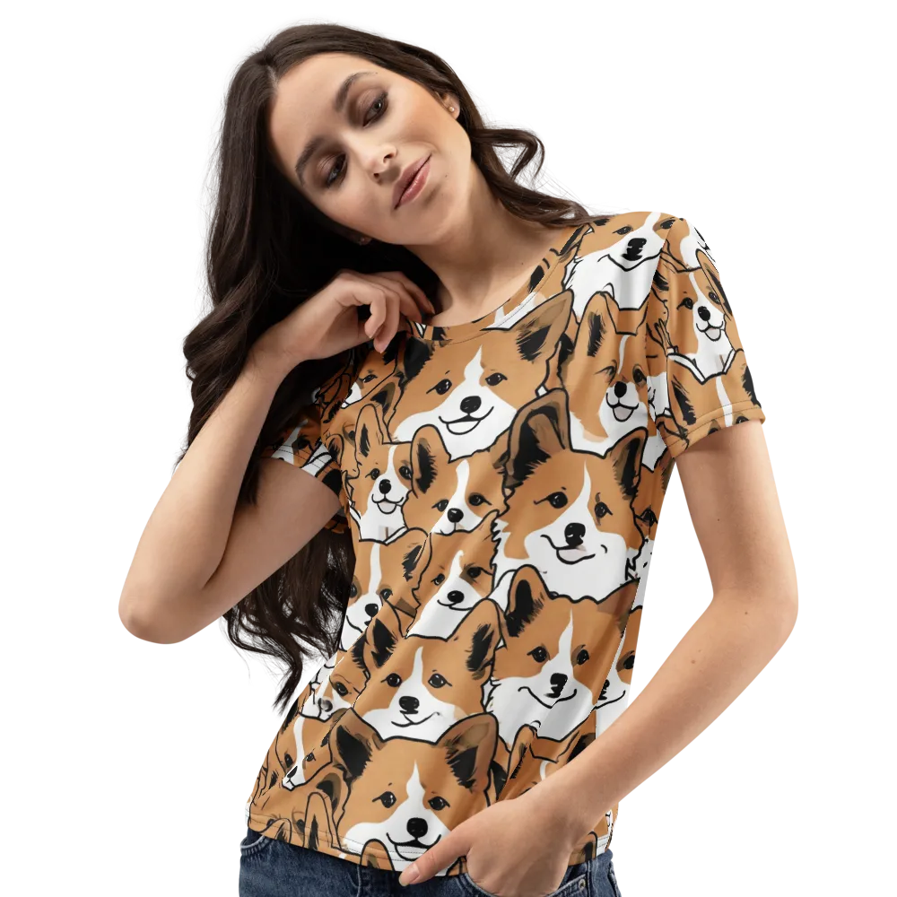 Corgi Crowd on Women's Crew Neck T-Shirt — Left Front