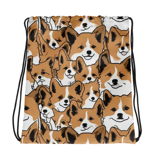 Corgi Crowd on a Drawstring Bag