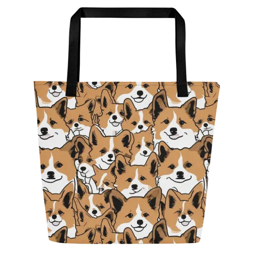 Corgi Crowd on a Large Tote Bag W/ Pocket