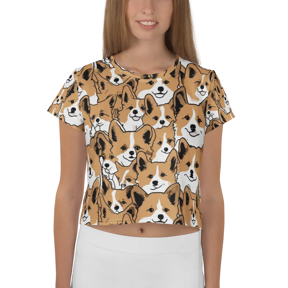 Corgi Crowd on Crop Tee — Front