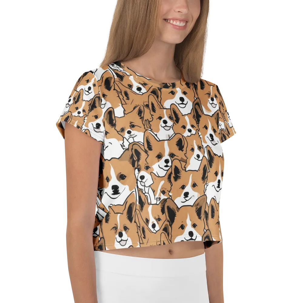 Corgi Crowd on Crop Tee — Right