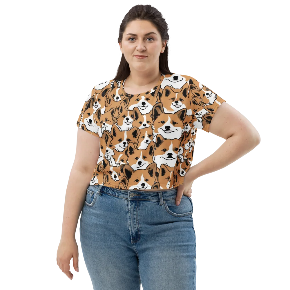 Corgi Crowd on Crop Tee — Front