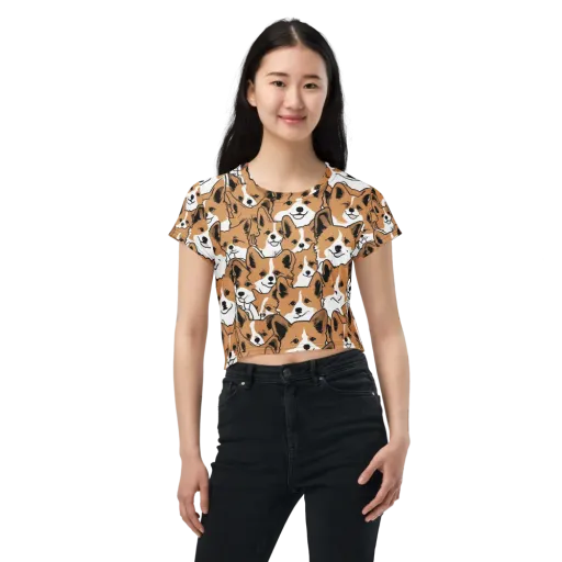 Corgi Crowd on a Crop Tee