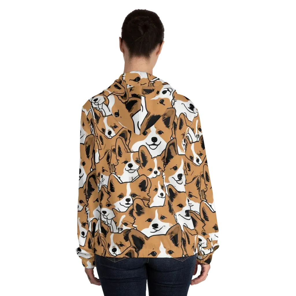 Corgi Crowd on Women's Full-Zip Hoodie — Back On Person