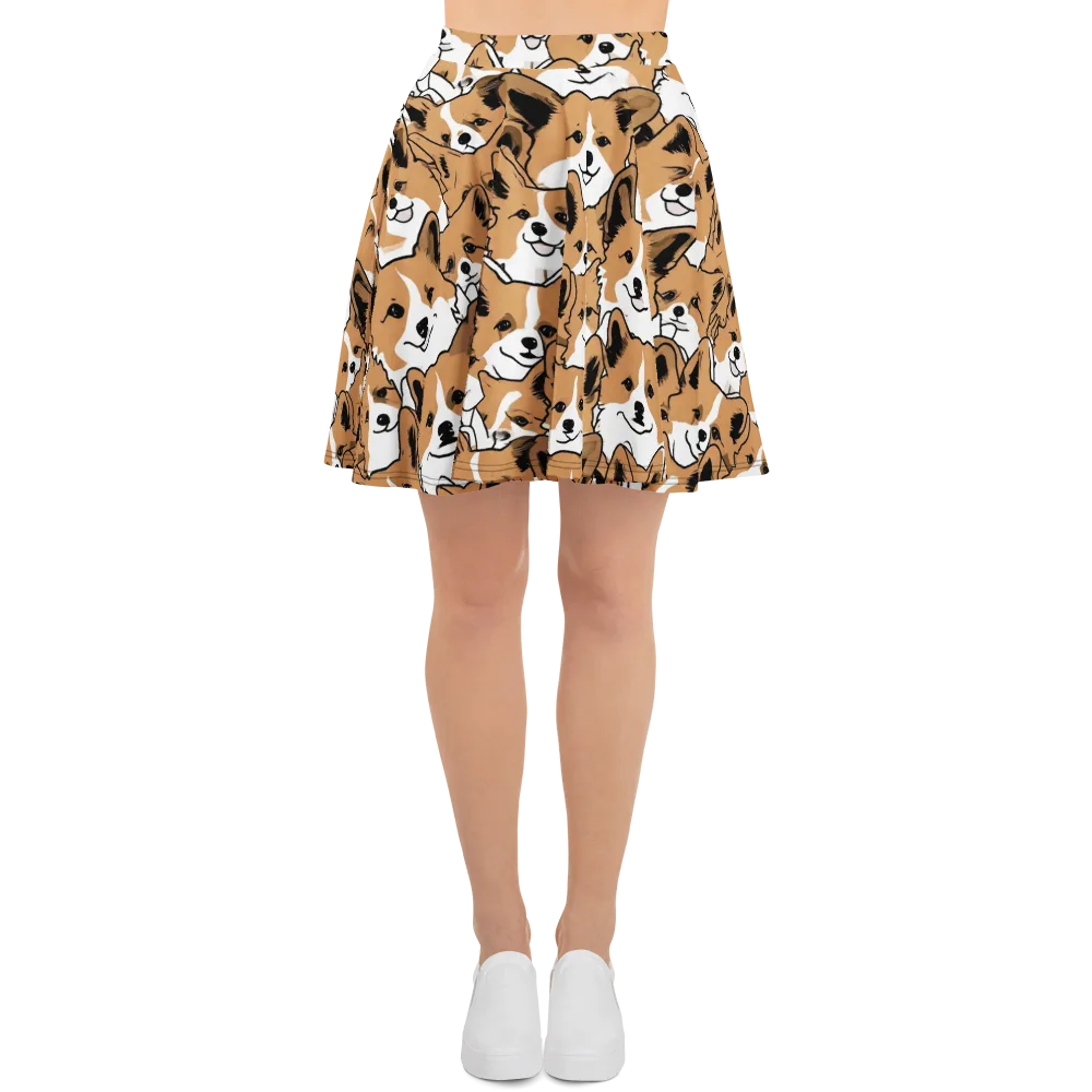Corgi Crowd on Skater Skirt — Front